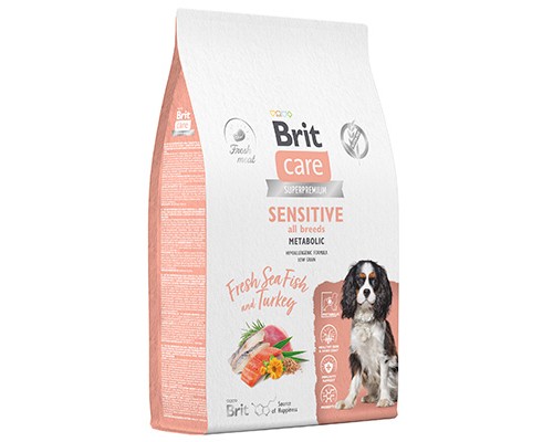 Brit Care Dog Adult Sensitive Metabolic, для собак средних пород Морская рыба и индейка 12кг