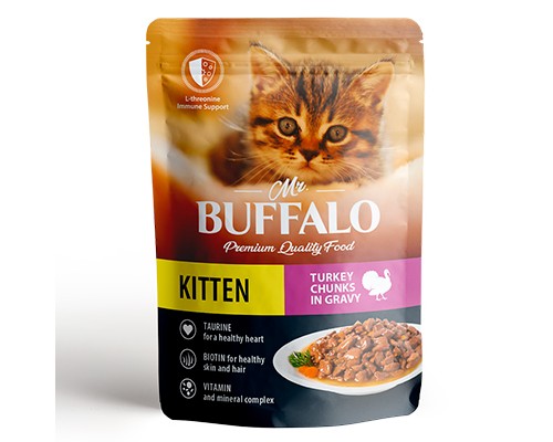 Купить Mr. Buffalo для котят KITTEN Индейка на пару в соусе, пауч 85г