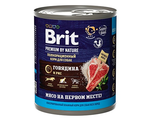 Brit Premium By Nature д/собак говядина и рис, кс 850г