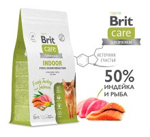 Brit Care Superpremium Cat Indoor с индейкой и лососем, Уменьшение запаха 1,5кг