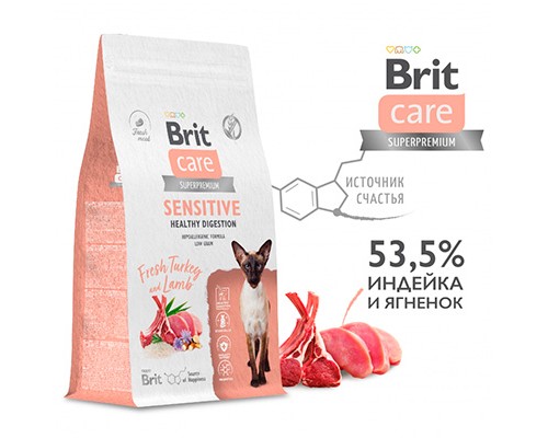 Brit Care Superpremium Cat Sensitive с индейкой и ягненком, Чувствительное пищеварение 1,5кг