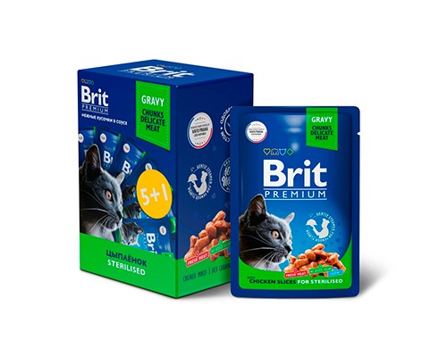 Brit Premium паучи 5+1 Промо-Набор для стерил. кошек в соусе Цыпленок, 85г