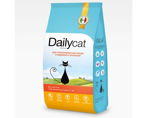 Dailycat для стерилизованным кошкам Индейка и кролик, 1,5кг