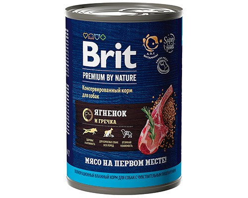 Brit Premium By Nature д/собак с чувст. пищ. ягненком и гречкой, кс 410г