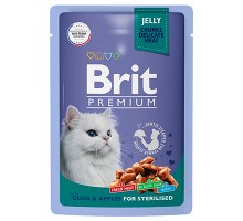 Brit Premium пауч для стерил. кошек Кусочки в желе Утка с яблоками, 85г