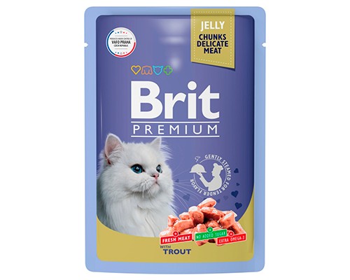 Brit Premium пауч для кошек Кусочки в желе Форель, 85г