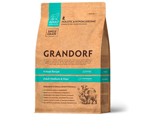 GRANDORF 4 Meat & Brown Rice Adult Medium/Maxi Dog, 10кг