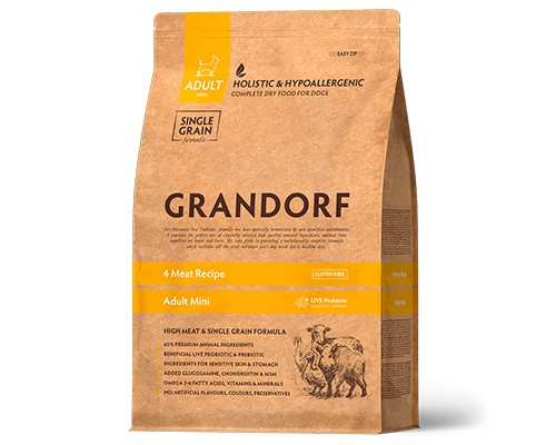 GRANDORF 4 Meat & Brown Rice Adult Dog Mini, 1кг
