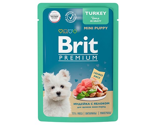 Brit Premium Premium д/щен.м.п с индейкой и яблоком в соусе, пауч 85г