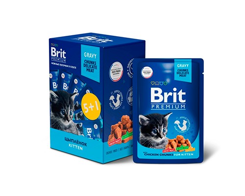 Brit Premium паучи 5+1 Промо-Набор для котят в соусе Цыпленок, 85г