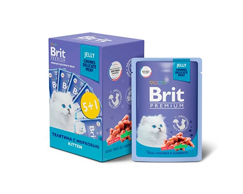 Brit Premium паучи 5+1 Промо-Набор для котят Телятина и морковь, 85г
