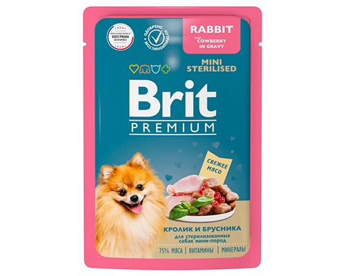 Brit Premium Premium д/с.м.п. стерил. с кроликом и брусникой в соусе, пауч 85г