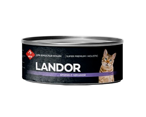 LANDOR влажный корм для взрослых кошек кролик с черникой, 100г