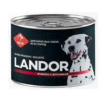 LANDOR влажный корм для взрослых собак всех пород ягнёнок с брусникой, 200г