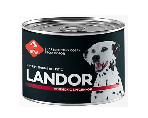 LANDOR влажный корм для взрослых собак всех пород ягнёнок с брусникой, 200г