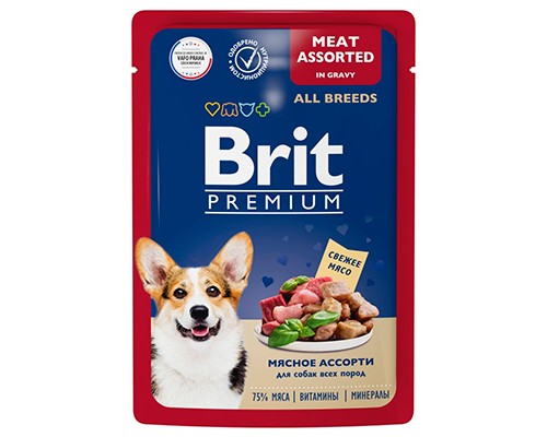 Brit Premium Premium д/собак мясное ассорти в соусе, пауч 85г