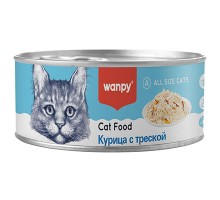 Wanpy Cat Консервы для кошек Курица с треской, 95г