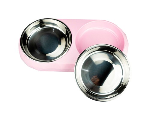 Купить SuperDesign миска для кошек двойная на меламиновой подставке 2х400мл розовая