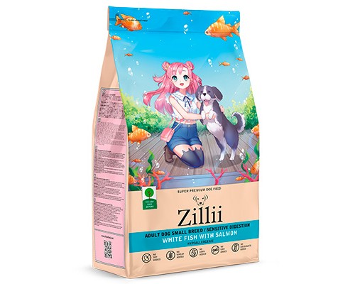 ZILLII ADULT  DOG SMALL BREED SENSITIVE DIGESTION White Fish with Salmon, 800г
